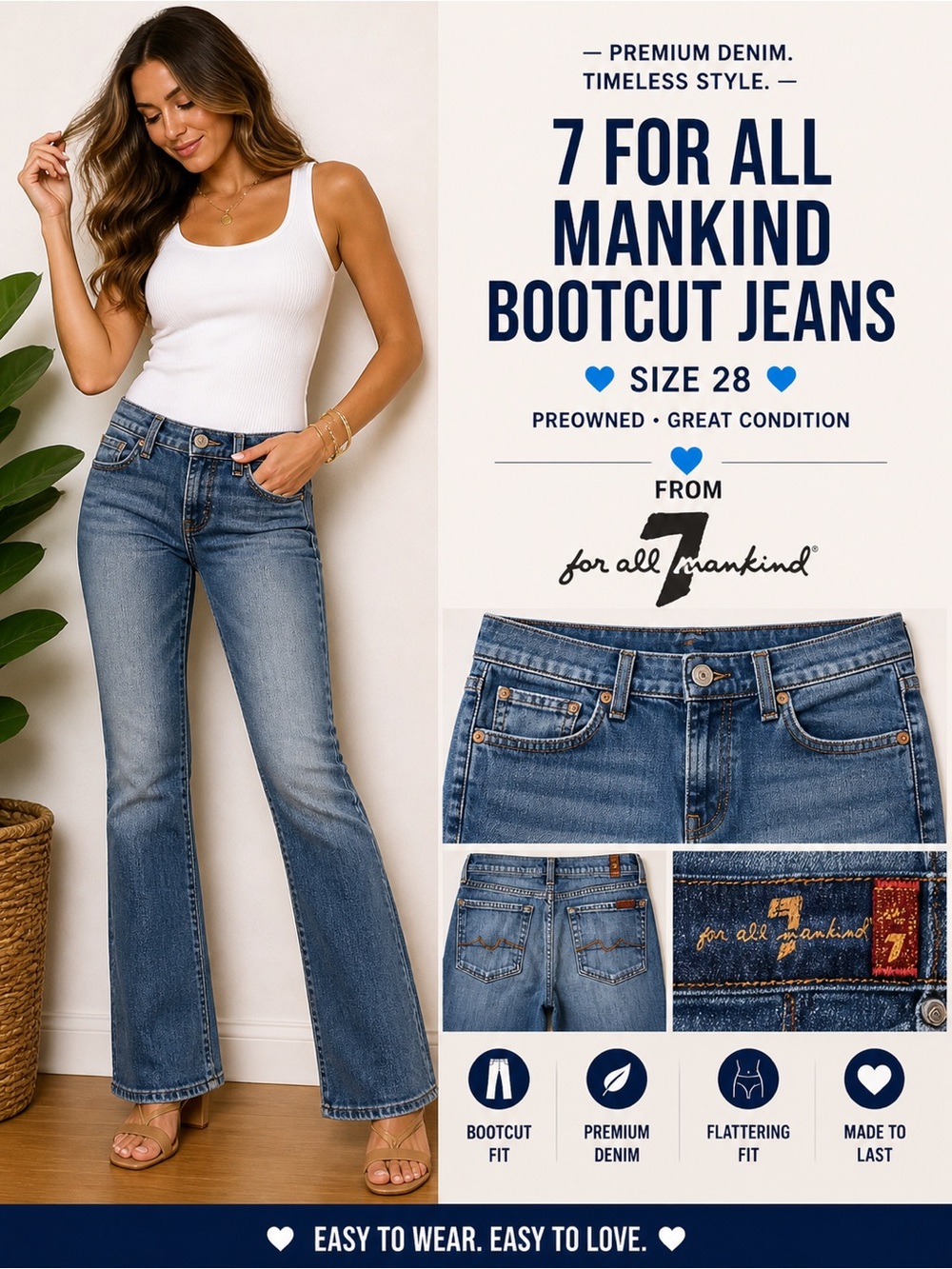 👖7 For All Mankind Women's Medium Blue Bootcut Jeans